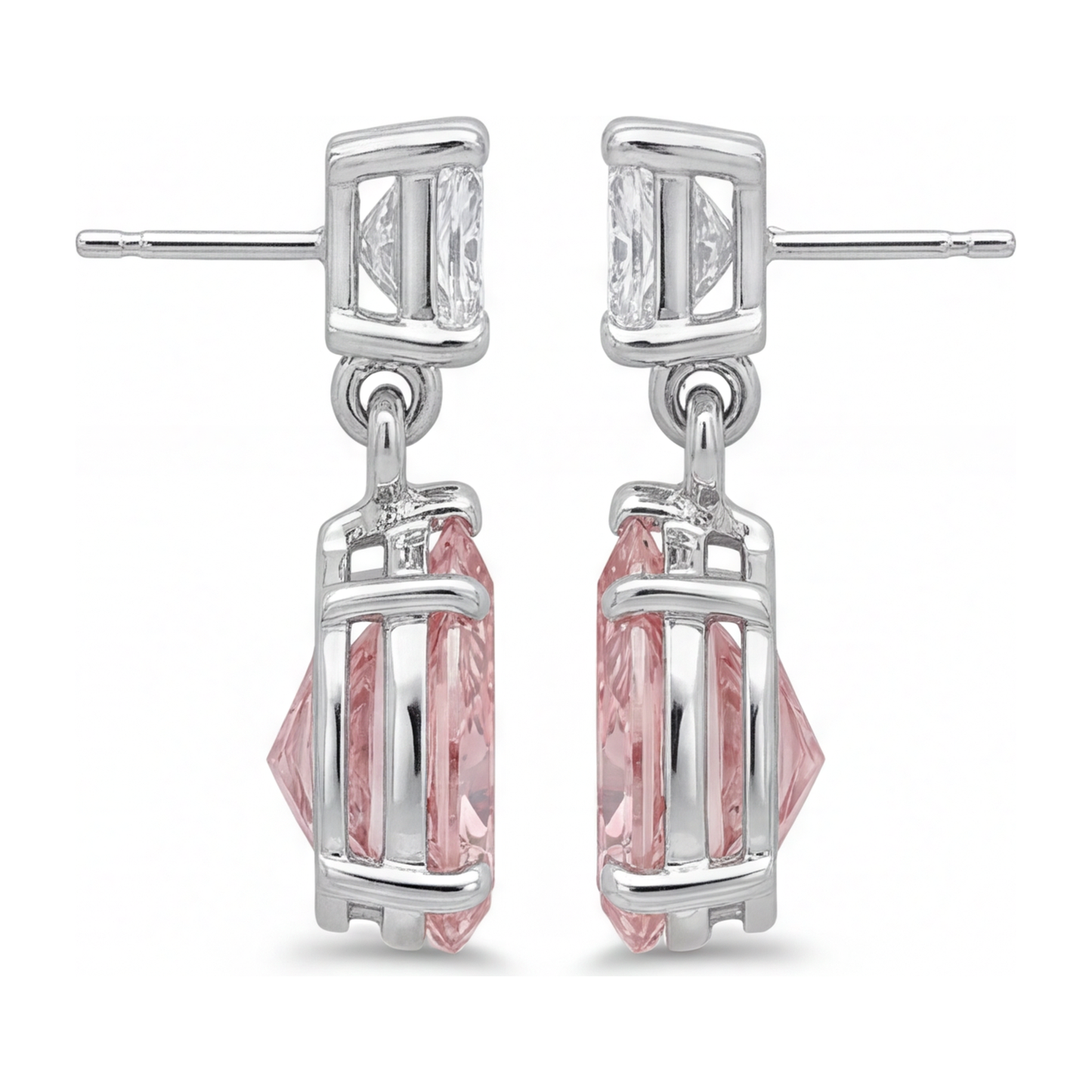 3.5 Carat Pear Pink Lab Grown Diamond and White Diamond Solitaire Earrings 14K White Gold
