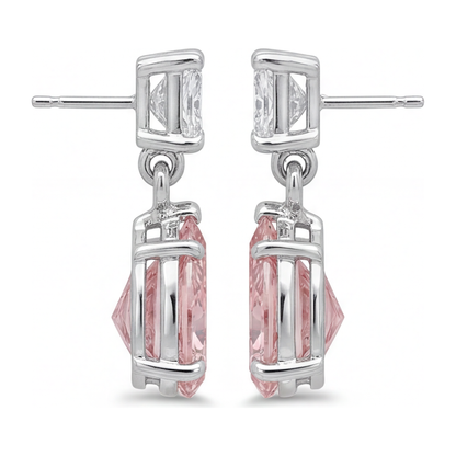 3.5 Carat Pear Pink Lab Grown Diamond and White Diamond Solitaire Earrings 14K White Gold