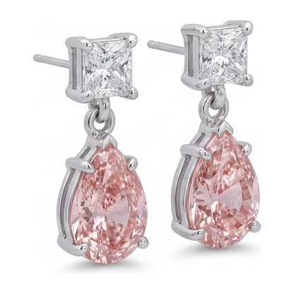 3.5 Carat Pear Pink Lab Grown Diamond and White Diamond Solitaire Earrings 14K White Gold