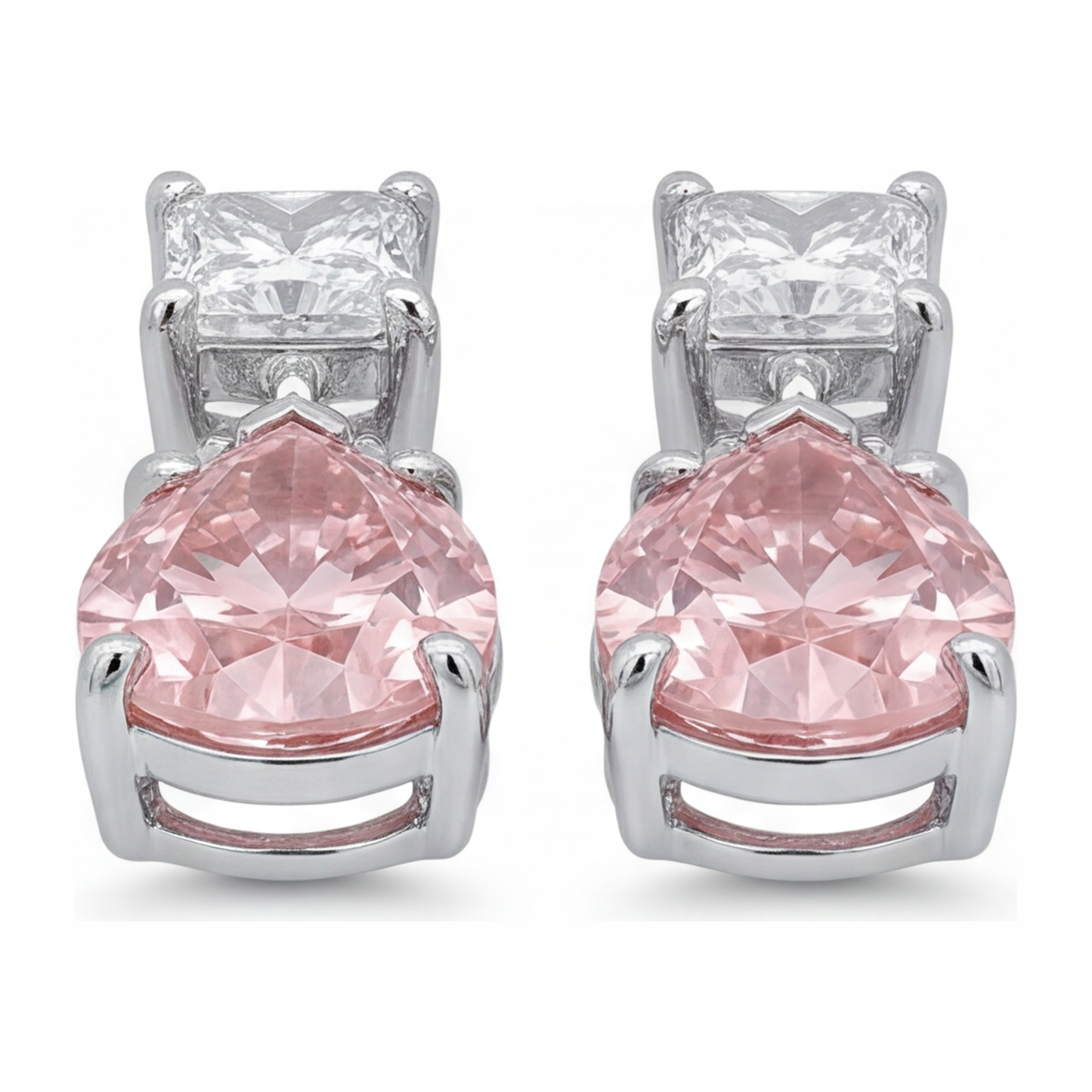 3.5 Carat Pear Pink Lab Grown Diamond and White Diamond Solitaire Earrings 14K White Gold