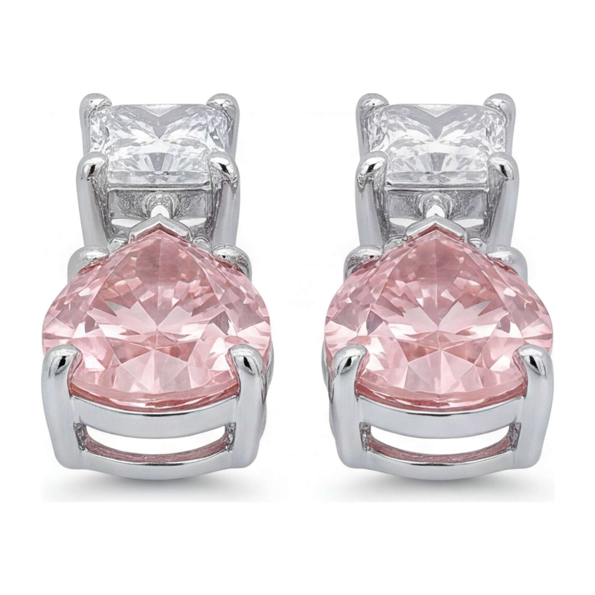 3.5 Carat Pear Pink Lab Grown Diamond and White Diamond Solitaire Earrings 14K White Gold