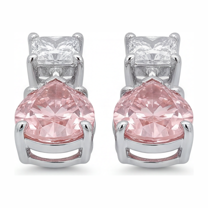 3.5 Carat Pear Pink Lab Grown Diamond and White Diamond Solitaire Earrings 14K White Gold
