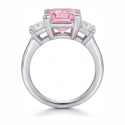 3.5 Carat Princess Pink Lab Grown Diamond and White Diamond Three Stone Ring 14K White Gold