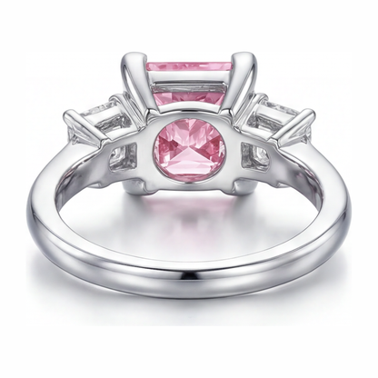 3.5 Carat Princess Pink Lab Grown Diamond and White Diamond Three Stone Ring 14K White Gold