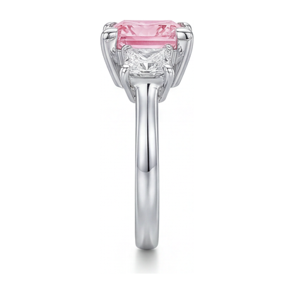 3.5 Carat Princess Pink Lab Grown Diamond and White Diamond Three Stone Ring 14K White Gold