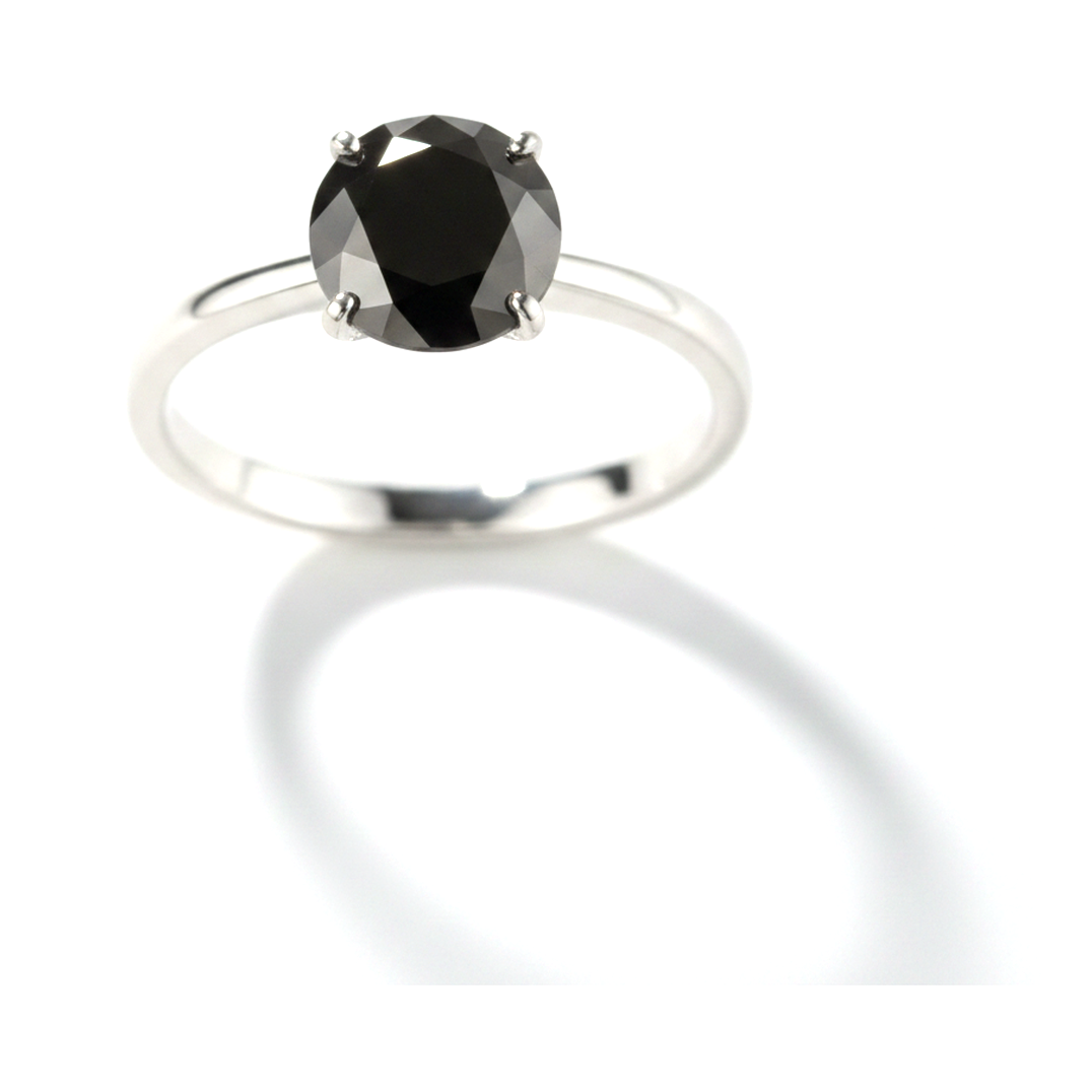 1.5 Carat Round Black Diamond Solitaire Ring Natural 14K White Gold