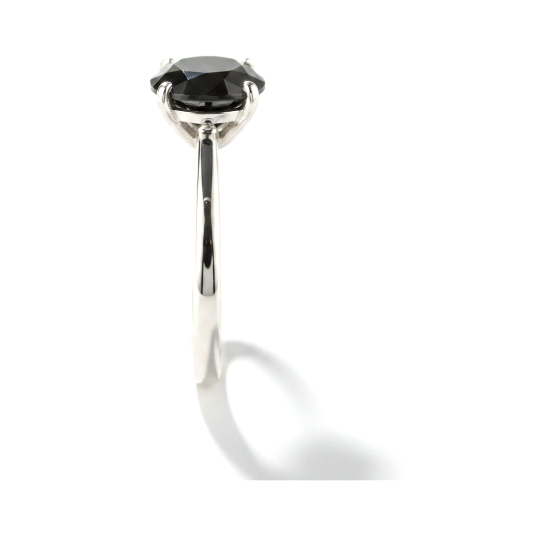 1.5 Carat Round Black Diamond Solitaire Ring Natural 14K White Gold