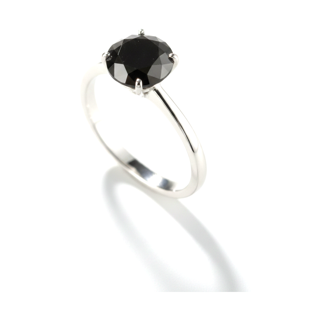 1.5 Carat Round Black Diamond Solitaire Ring Natural 14K White Gold