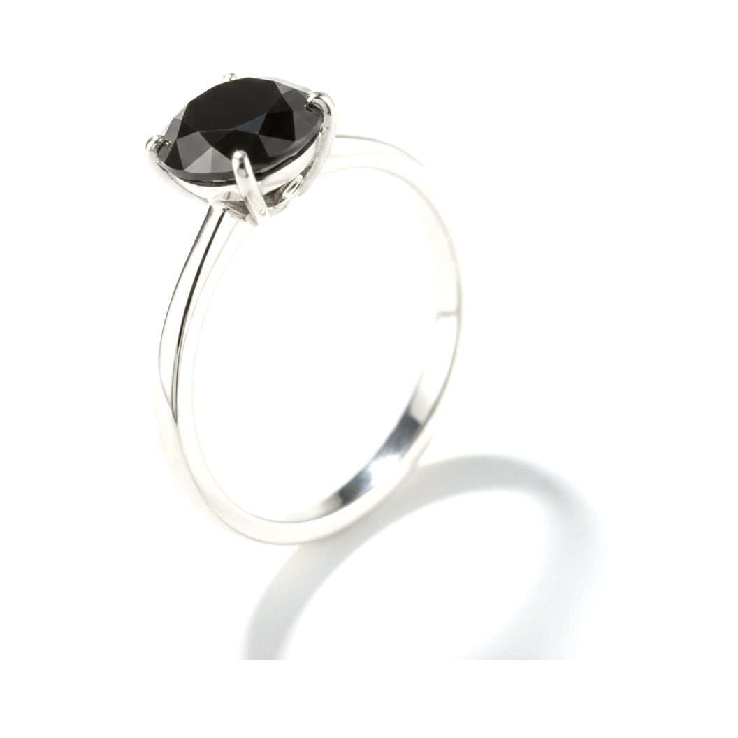 1.5 Carat Round Black Diamond Solitaire Ring Natural 14K White Gold