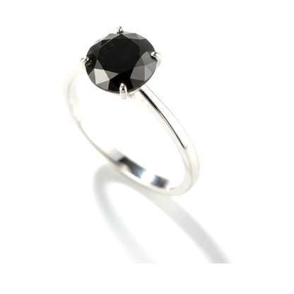 1.5 Carat Round Black Diamond Solitaire Ring Natural 14K White Gold