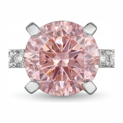 3.5 Carat Round Pink Lab Grown Diamond and White Diamond Pave Ring 14K White Gold