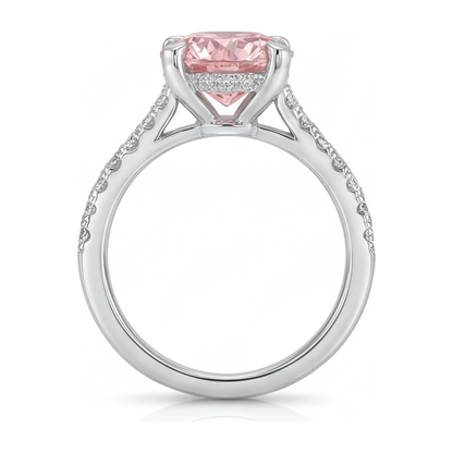 3.5 Carat Round Pink Lab Grown Diamond and White Diamond Pave Ring 14K White Gold