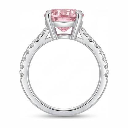 3.5 Carat Round Pink Lab Grown Diamond and White Diamond Pave Ring 14K White Gold