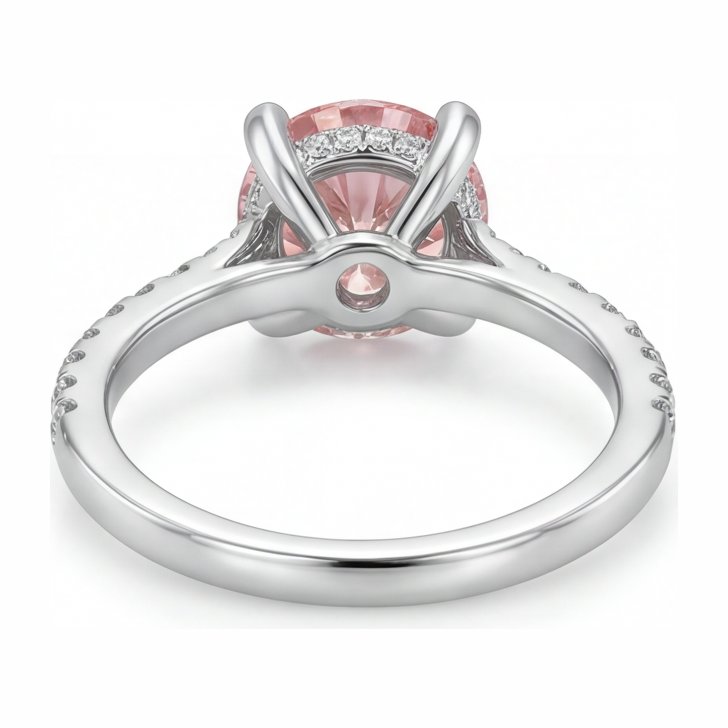 3.5 Carat Round Pink Lab Grown Diamond and White Diamond Pave Ring 14K White Gold
