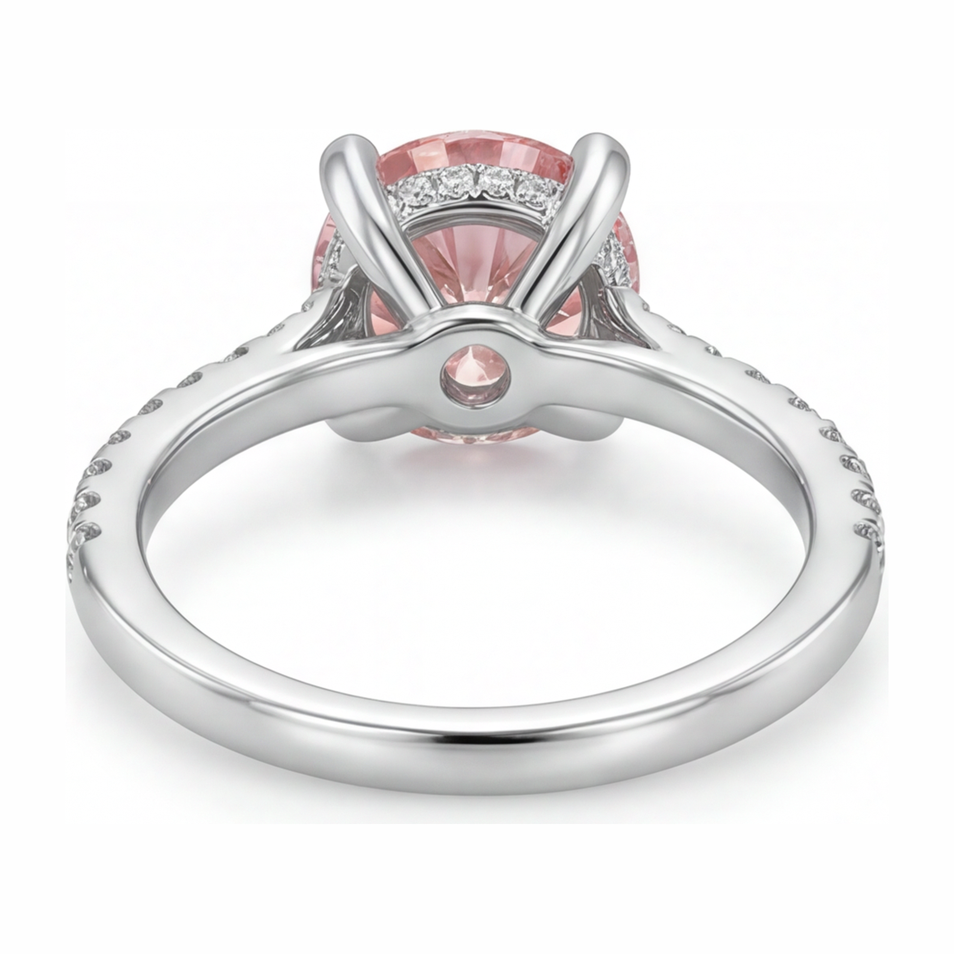 3.5 Carat Round Pink Lab Grown Diamond and White Diamond Pave Ring 14K White Gold
