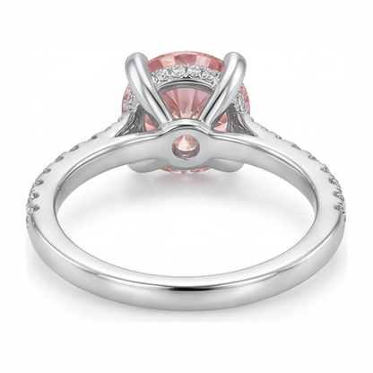 3.5 Carat Round Pink Lab Grown Diamond and White Diamond Pave Ring 14K White Gold