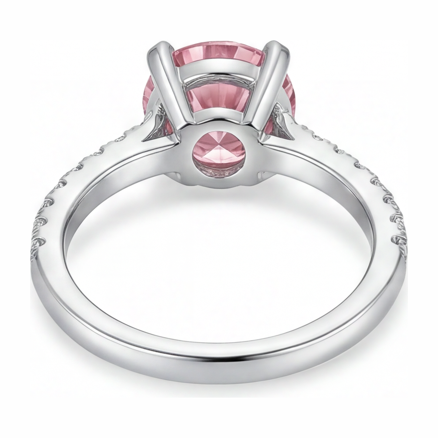 3.5 Carat Round Pink Lab Grown Diamond and White Diamond Pave Ring 14K White Gold