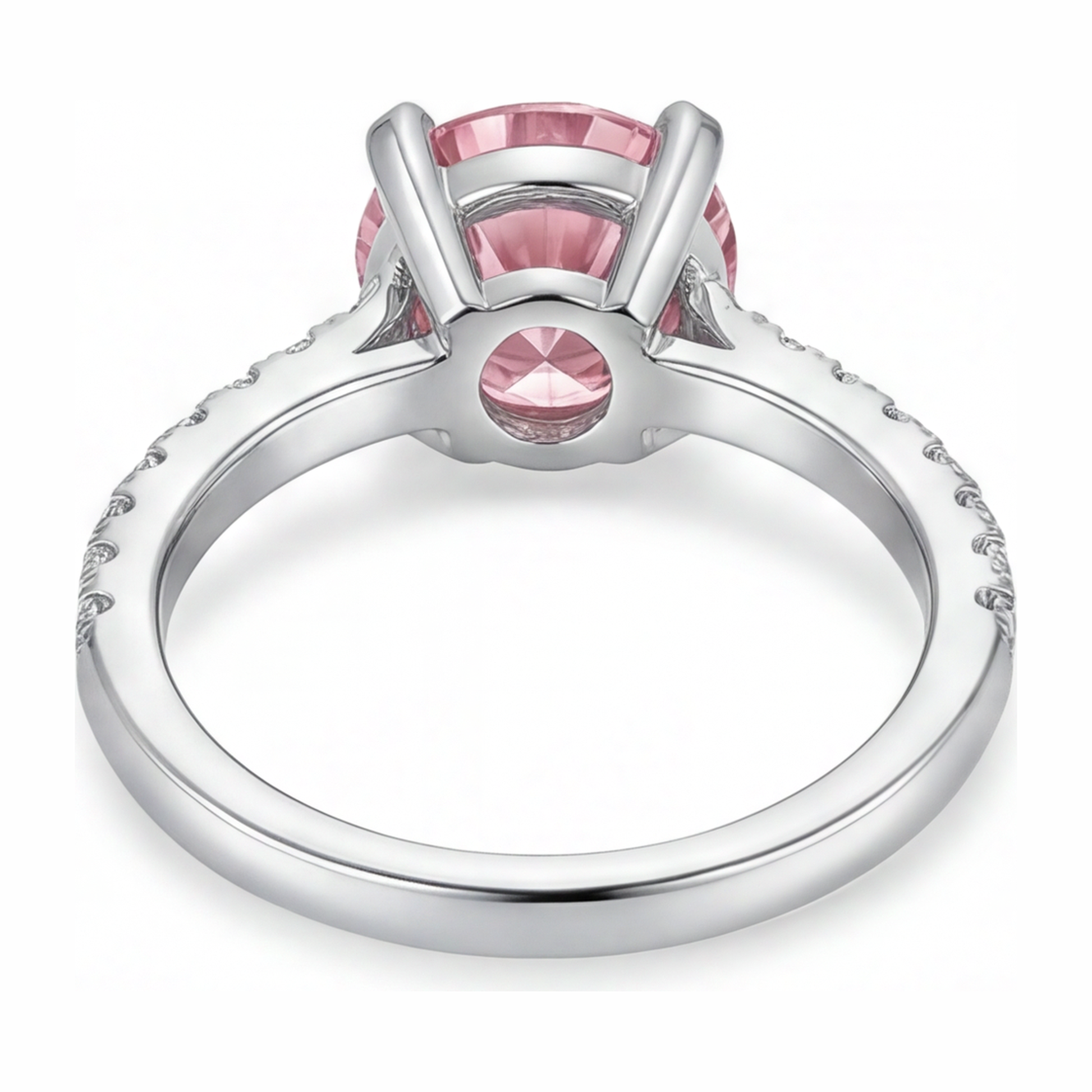 3.5 Carat Round Pink Lab Grown Diamond and White Diamond Pave Ring 14K White Gold