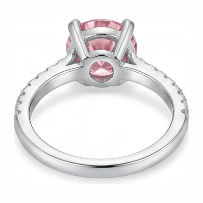 3.5 Carat Round Pink Lab Grown Diamond and White Diamond Pave Ring 14K White Gold