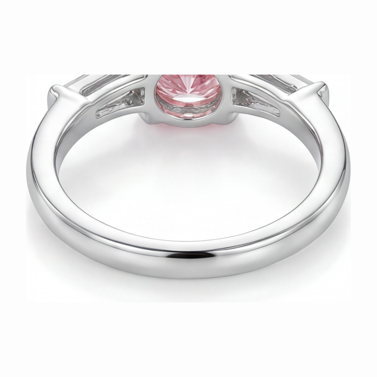 3.5 Carat Round Pink Lab Grown Diamond and White Diamond Three Stone Ring 14K White Gold