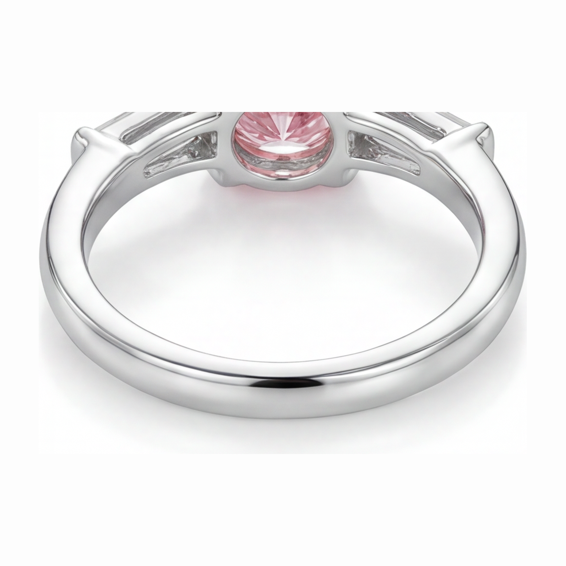 3.5 Carat Round Pink Lab Grown Diamond and White Diamond Three Stone Ring 14K White Gold