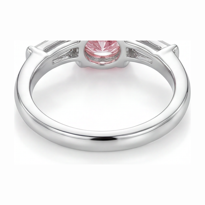 3.5 Carat Round Pink Lab Grown Diamond and White Diamond Three Stone Ring 14K White Gold