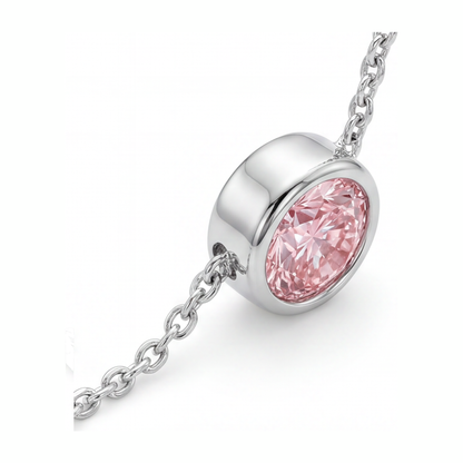 3.5 Carat Round Pink Lab Grown Diamond Bezel Pendant 14K White Gold