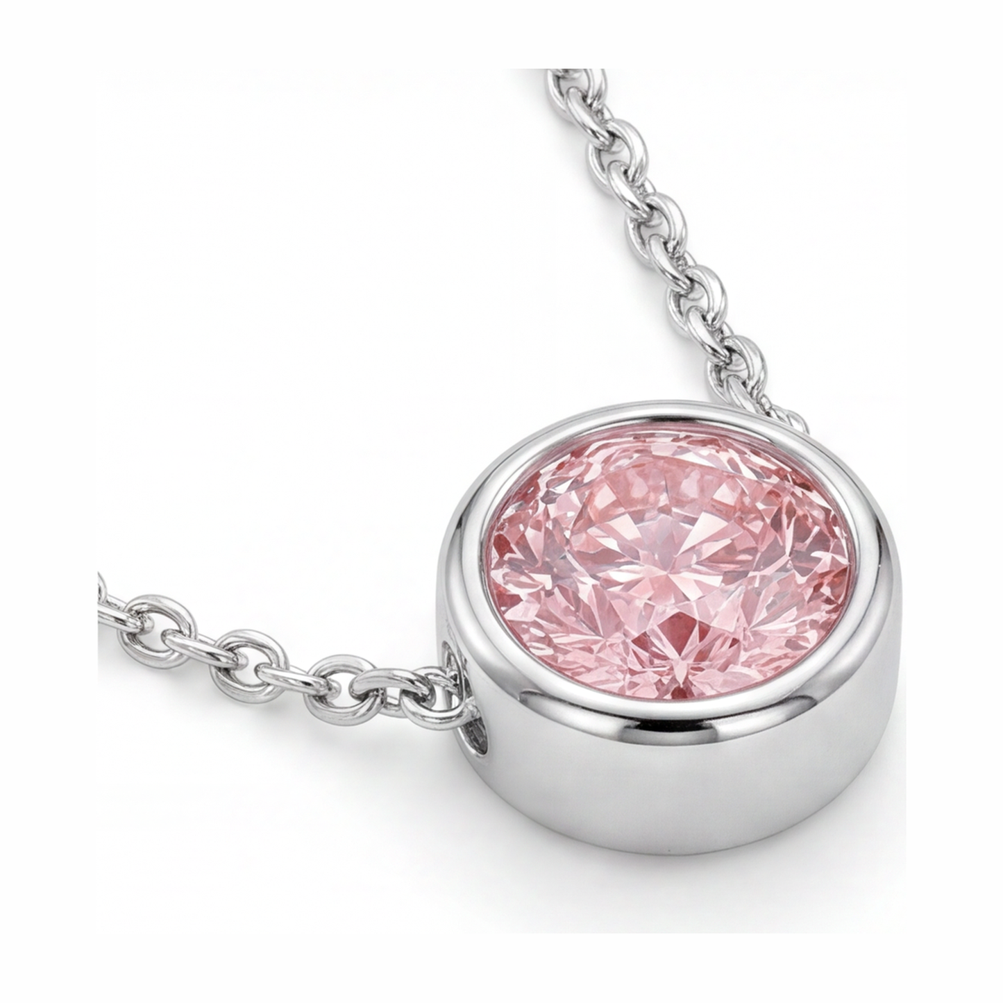 3.5 Carat Round Pink Lab Grown Diamond Bezel Pendant 14K White Gold