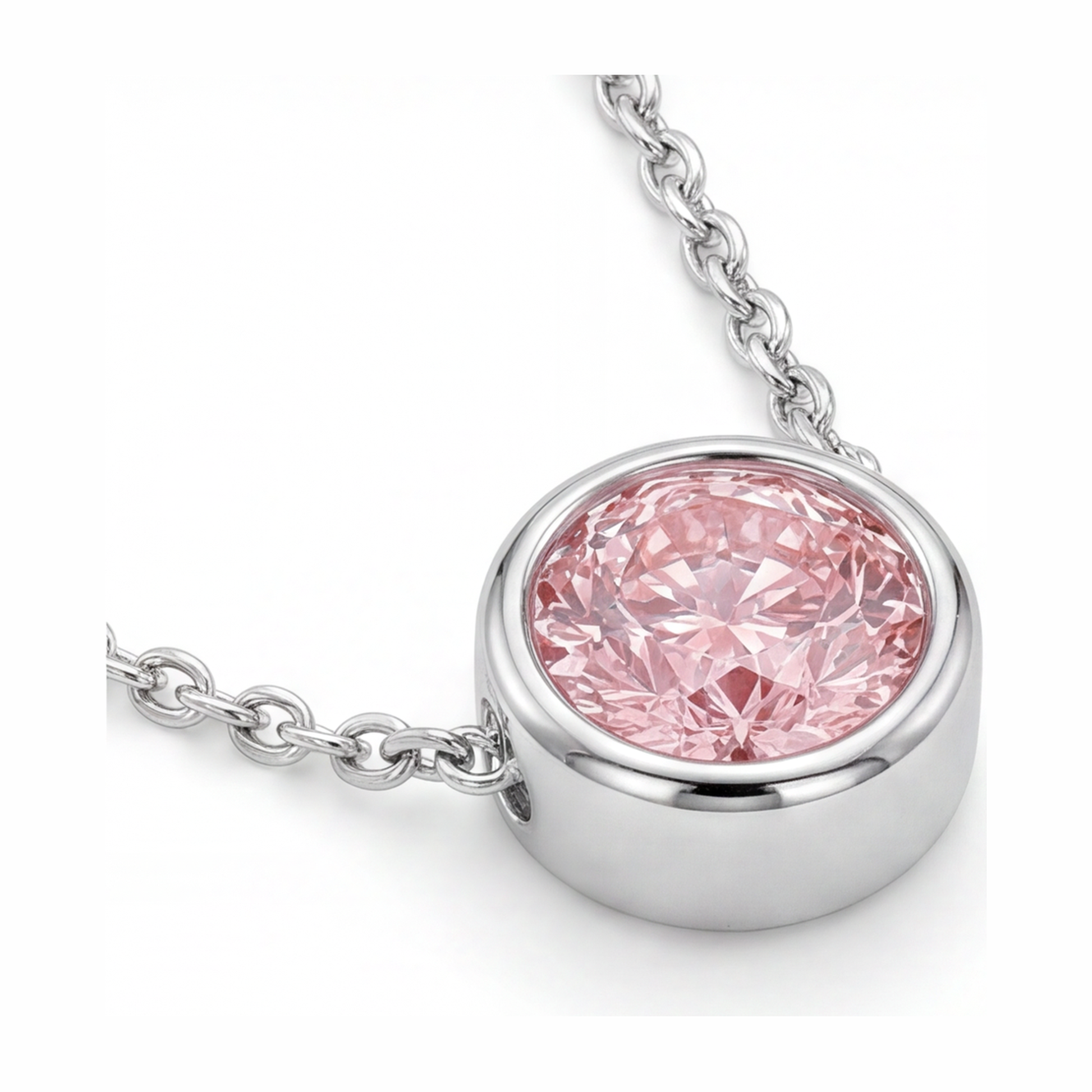 3.5 Carat Round Pink Lab Grown Diamond Bezel Pendant 14K White Gold