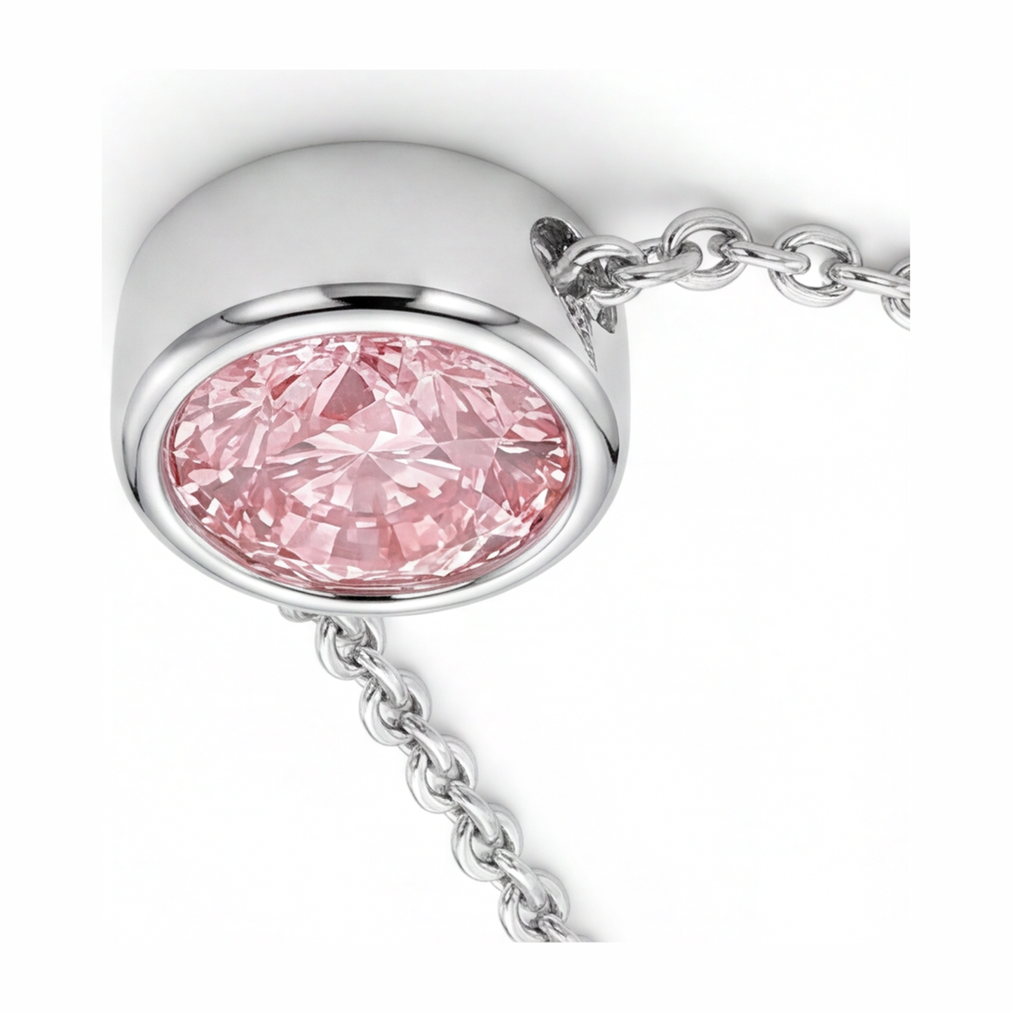 3.5 Carat Round Pink Lab Grown Diamond Bezel Pendant 14K White Gold