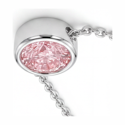 3.5 Carat Round Pink Lab Grown Diamond Bezel Pendant 14K White Gold