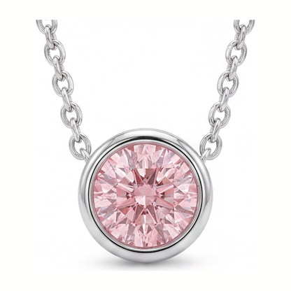 3.5 Carat Round Pink Lab Grown Diamond Bezel Pendant 14K White Gold