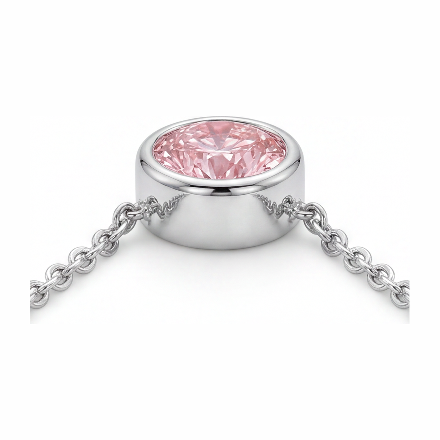 3.5 Carat Round Pink Lab Grown Diamond Bezel Pendant 14K White Gold