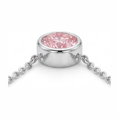3.5 Carat Round Pink Lab Grown Diamond Bezel Pendant 14K White Gold