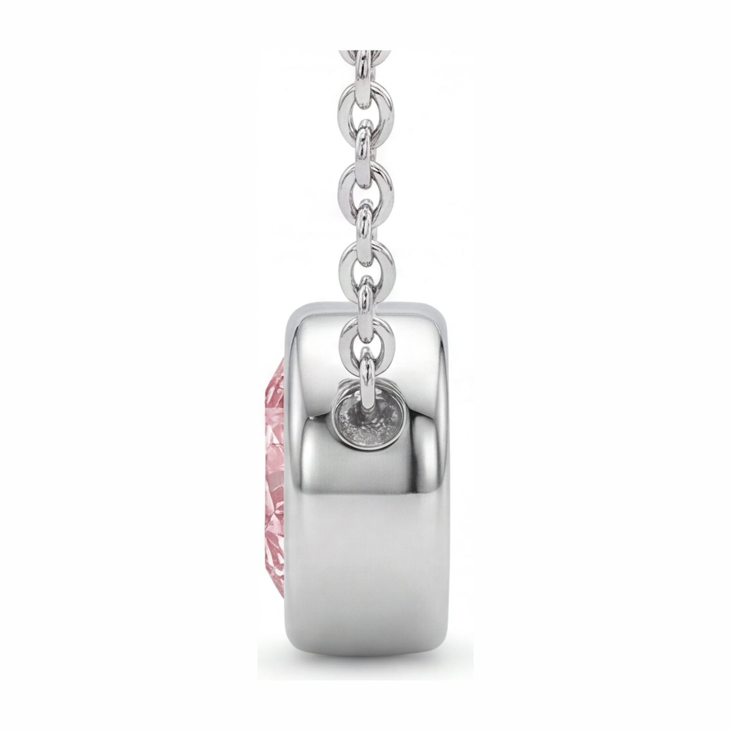 3.5 Carat Round Pink Lab Grown Diamond Bezel Pendant 14K White Gold