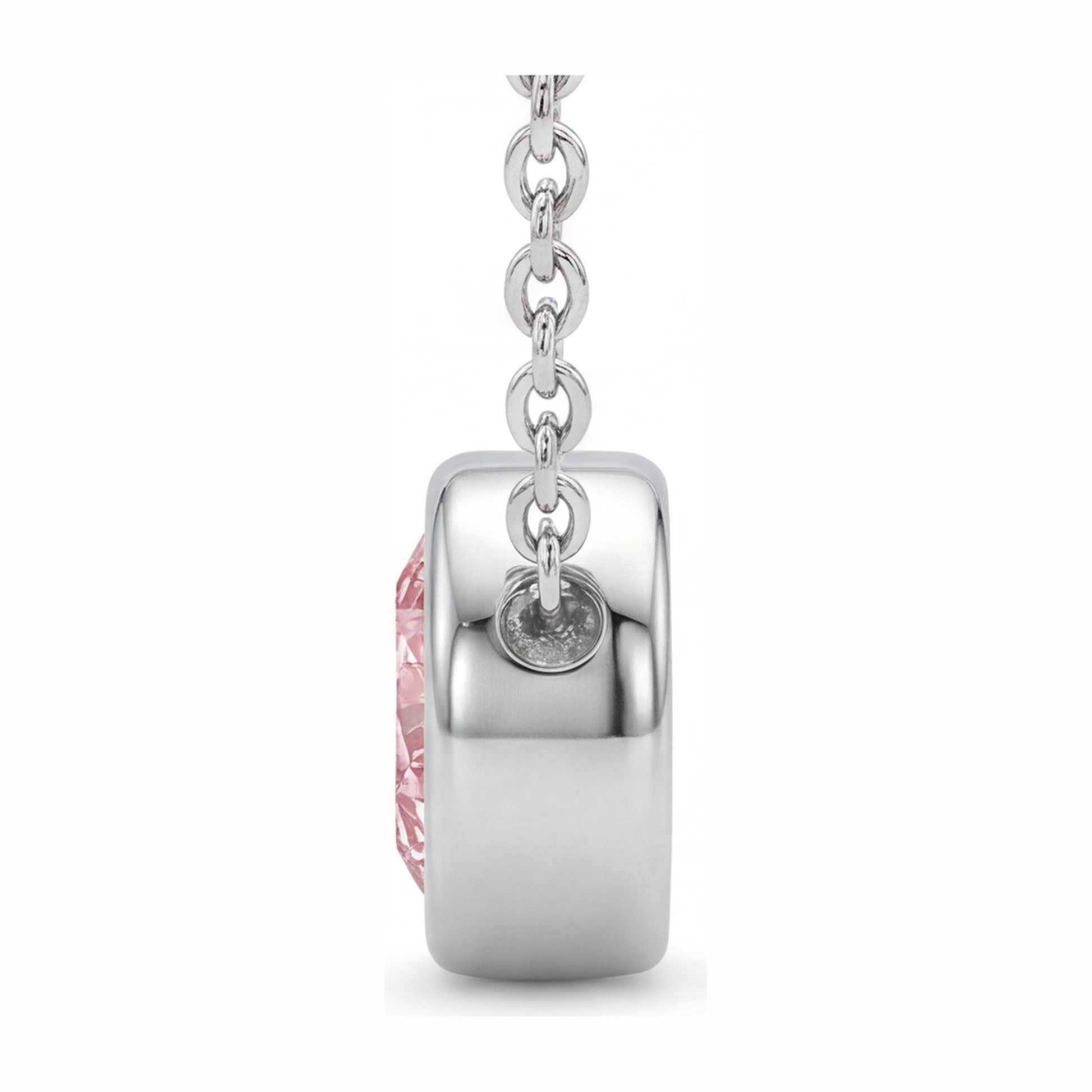 3.5 Carat Round Pink Lab Grown Diamond Bezel Pendant 14K White Gold
