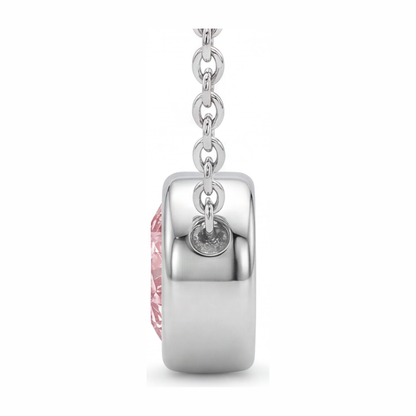 3.5 Carat Round Pink Lab Grown Diamond Bezel Pendant 14K White Gold