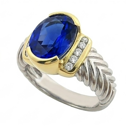 3.50 Carat Oval Sri Lanka Sapphire Natural Earth Mined Diamond Gents Ring