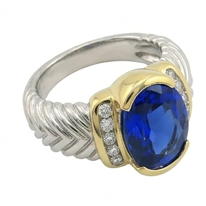 3.50 Carat Oval Sri Lanka Sapphire Natural Earth Mined Diamond Gents Ring