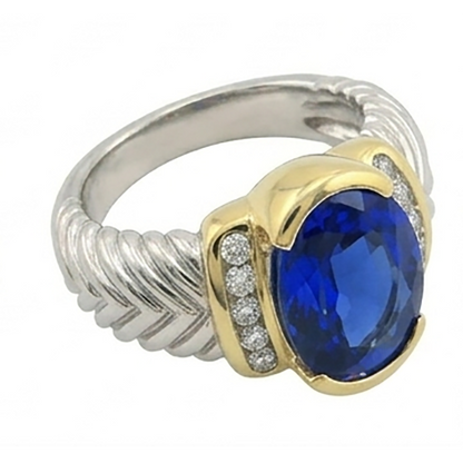 3.50 Carat Oval Sri Lanka Sapphire Natural Earth Mined Diamond Gents Ring