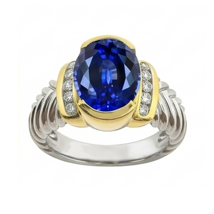 3.50 Carat Oval Sri Lanka Sapphire Natural Earth Mined Diamond Gents Ring