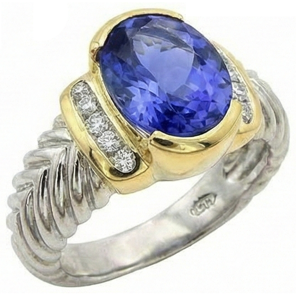 3.50 Carat Oval Tanzanite Sparkling Natural Earth Mined Diamonds Ring New Two Tone