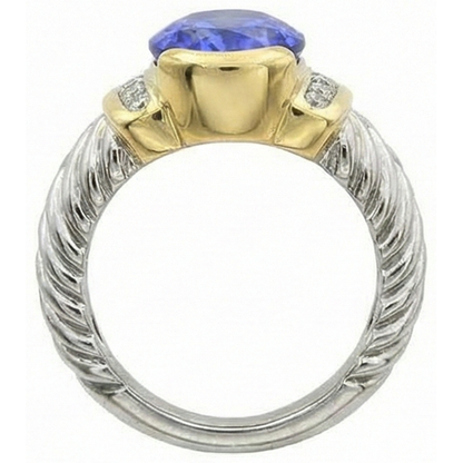 3.50 Carat Oval Tanzanite Sparkling Natural Earth Mined Diamonds Ring New Two Tone