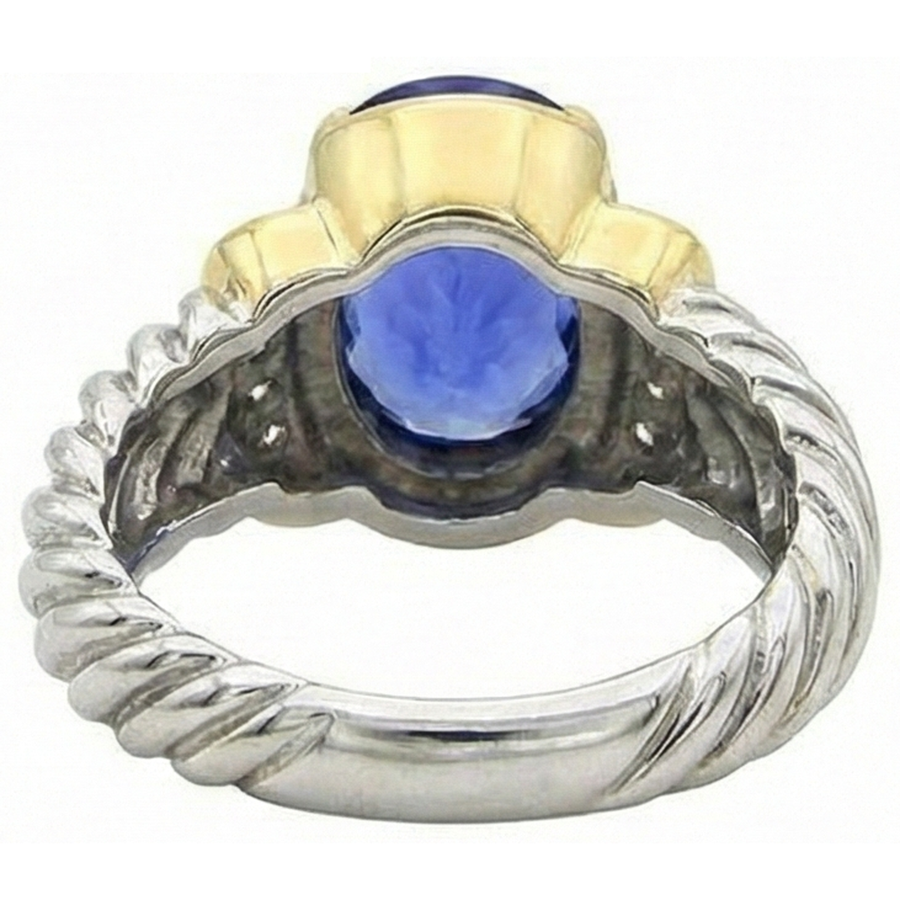 3.50 Carat Oval Tanzanite Sparkling Natural Earth Mined Diamonds Ring New Two Tone