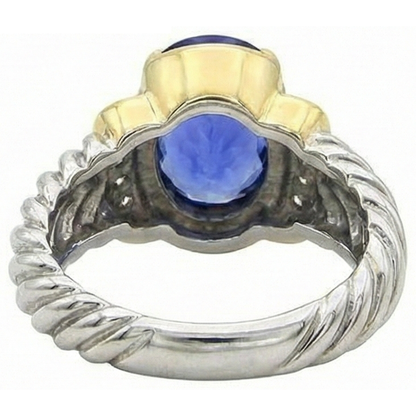 3.50 Carat Oval Tanzanite Sparkling Natural Earth Mined Diamonds Ring New Two Tone