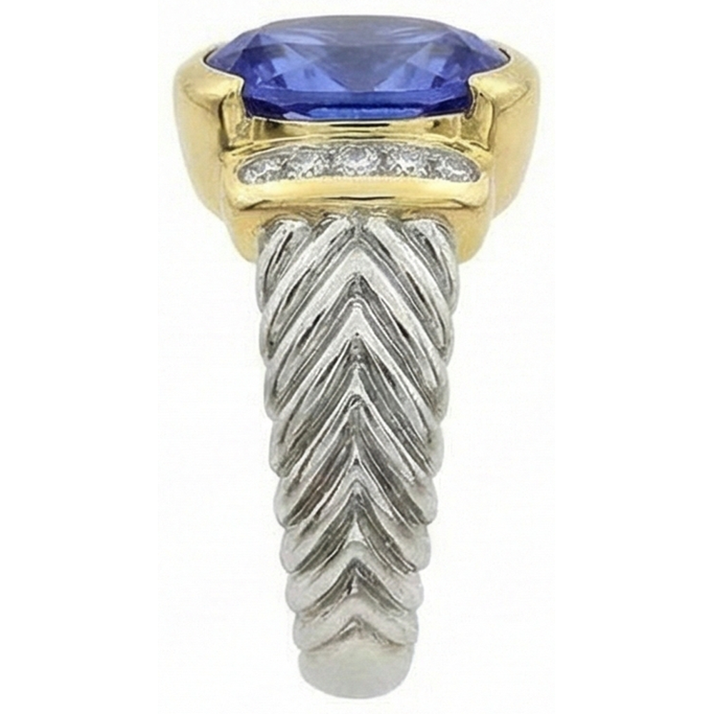 3.50 Carat Oval Tanzanite Sparkling Natural Earth Mined Diamonds Ring New Two Tone
