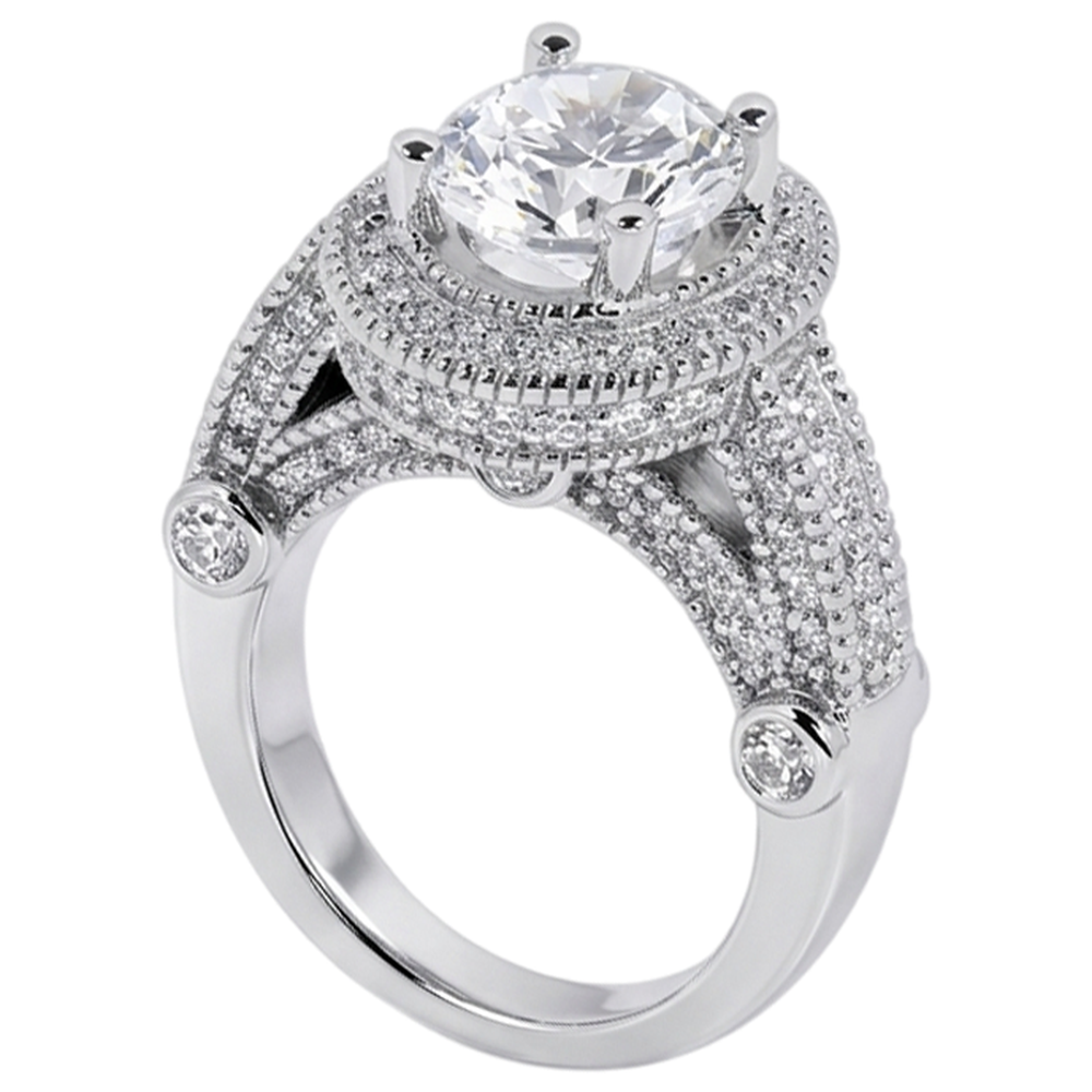 3.50 Carat Real Natural Earth Mined Diamond Engagement Ring Luxurious Antique White Gold 14K
