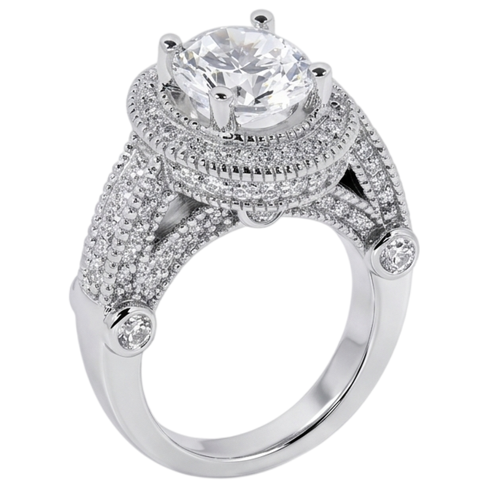 3.50 Carat Real Natural Earth Mined Diamond Engagement Ring Luxurious Antique White Gold 14K
