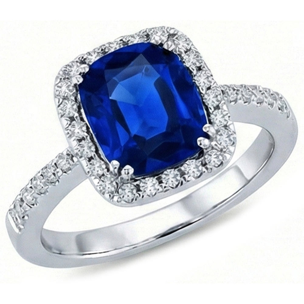 3.50 Carats Blue Kashmir Sapphire Halo Natural Earth Mined Diamonds Ring White Gold 14K