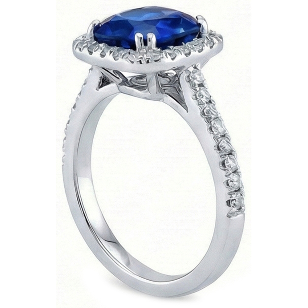 3.50 Carats Blue Kashmir Sapphire Halo Natural Earth Mined Diamonds Ring White Gold 14K